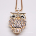 Vintage Alloy Owl Necklace Full Of Crystal Owl Pendant Necklace All-match Sweater Necklace Wholesale
